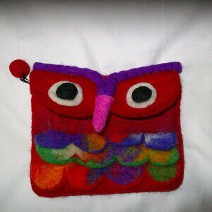 Nepal 100% wool Owl zipper coin purse bag bird gift collectable
